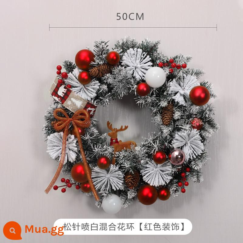 Đồ trang trí Giáng sinh cho ngôi nhà Cây thông Noel dạ quang mây cây nhỏ để bàn trang trí 50CM vòng hoa trang trí cửa sổ - Vòng hoa hỗn hợp màu trắng phun kim thông 50 cm [trang trí màu đỏ]