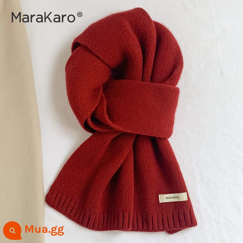 Khăn len đỏ Marakaro nữ 2023 mới không khí mùa thu đông khăn quàng cổ cashmere dệt kim ấm áp - Màu đỏ (sẵn sàng cho hộp quà tặng)