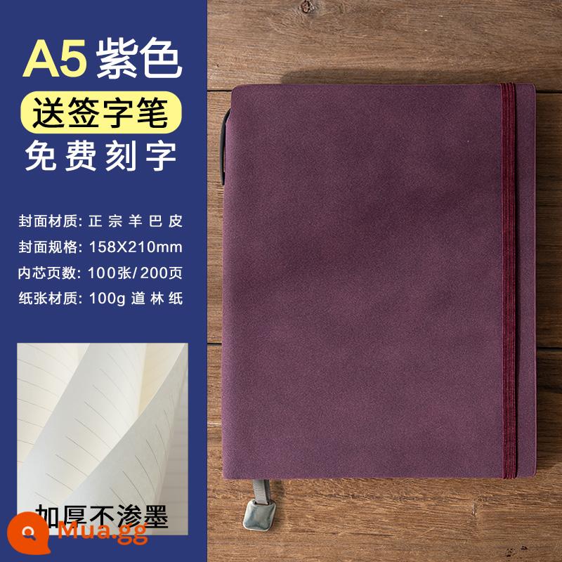 Sheeppapi A5 tie-up notepad doanh nghiệp đơn giản sổ ghi chép doanh nghiệp phụ logo có thể in tùy chỉnh da mềm cao cấp sinh viên đại học văn học nghệ thuật nhật ký tinh tế sổ ghi chép hội nghị công việc cổ điển - Màu tím