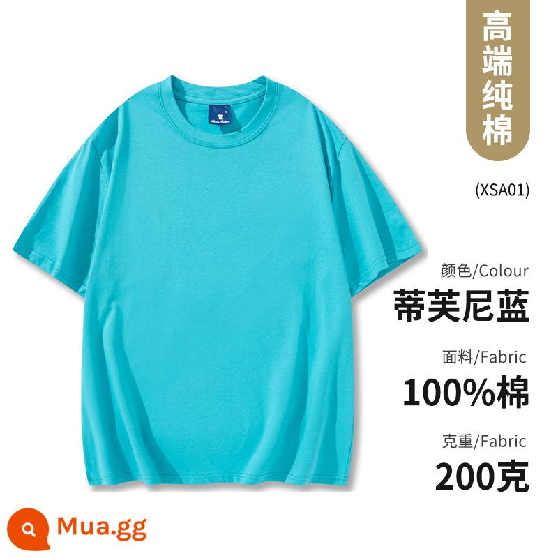 Quần áo công sở Áo thun cotton nguyên chất ngắn tay văn hóa áo sơ mi văn hóa trường trung học cơ sở đồng phục học sinh quần áo họp thể thao in logo - Loại B - Xanh Tiffany