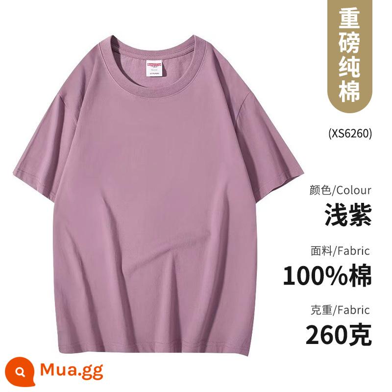 Quần áo công sở Áo thun cotton nguyên chất ngắn tay văn hóa áo sơ mi văn hóa trường trung học cơ sở đồng phục học sinh quần áo họp thể thao in logo - Loại C - tím nhạt