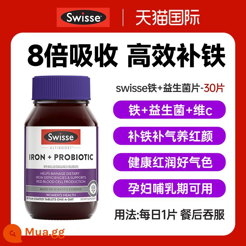 Huebner Hao Bona bổ sung sắt thiếu máu nữ bà bầu cho con bú bổ sung sắt eisen sắt nguyên tố của Đức - [Thấm thu gấp 8 lần - bổ sung sắt và máu] Swisse Iron Probiotics 30 viên