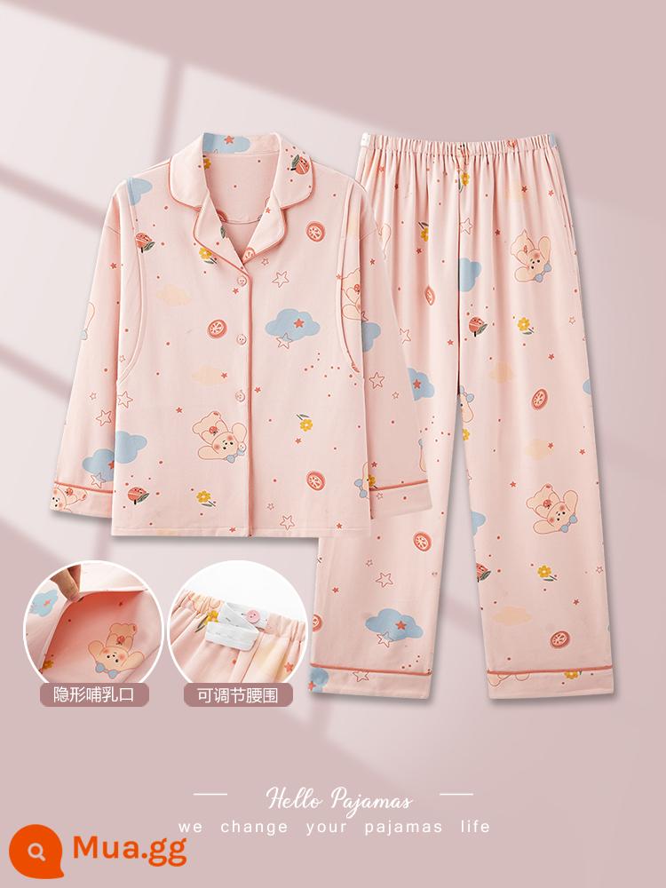 Bộ đồ ngủ dành cho bà bầu Parlando, quần áo giữ trẻ bằng vải cotton nguyên chất cỡ lớn dành cho bà bầu mùa xuân thu, quần áo ở nhà cho con bú sau sinh mùa thu đông - AM35187