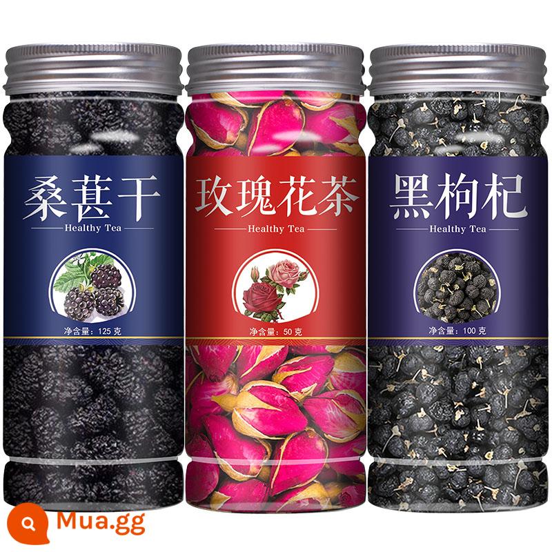 Dâu tằm khô dâu đen 500g dâu tằm đen cao cấp Trà hoa hồng Tân Cương kết hợp dâu tằm Ninh Hạ ngâm nước chính hãng - Dâu đen + dâu tằm + hoa hồng [tổng cộng 3 lon]