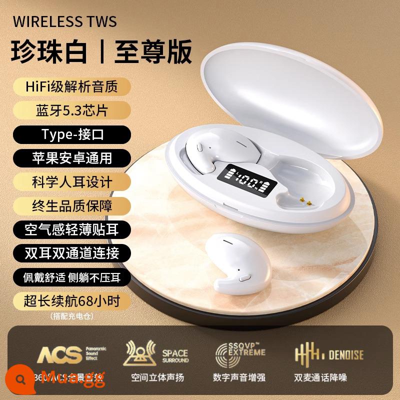 Tai nghe bluetooth dẫn xương true wireless không nhét tai 2023 cao cấp mới ngủ đeo lâu không đau tai siêu khủng pin lâu - Supreme Edition Pearl White [Không có cảm giác đeo + Mỏng nhẹ trên tai + Đeo khi nằm nghiêng + Hiệu ứng âm thanh Histen]