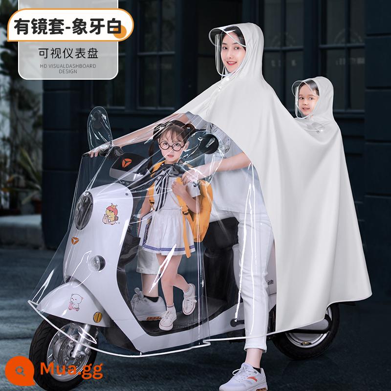 Áo mưa đầu máy chạy pin điện áo đôi nữ dáng dài chống bão cha con cưỡi mẹ con áo poncho đặc biệt - Kaki trong suốt 4XL [Double] - Phong cách gia đình