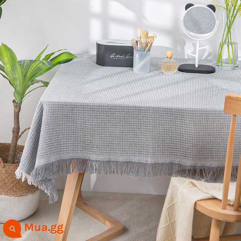 Pháp Vải Lanh Cotton Retro Khăn Trải Bàn Ren Trắng Nhật Mỹ Khăn Trải Bàn Tròn 2022 Bàn Bàn Vải Trải - Tổ Ong - Xám Nhạt [Màn Hình Bàn Dài]