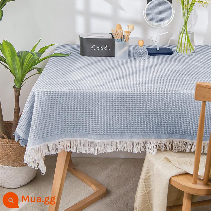 Pháp Vải Lanh Cotton Retro Khăn Trải Bàn Ren Trắng Nhật Mỹ Khăn Trải Bàn Tròn 2022 Bàn Bàn Vải Trải - Tổ ong-Xanh và Trắng [Hiển thị bảng dài]