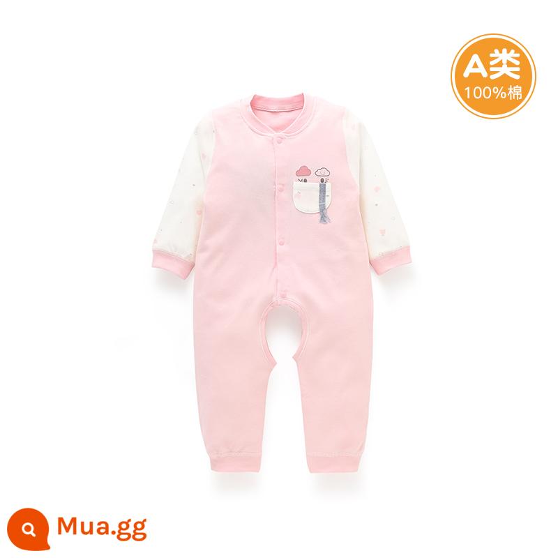 Quần áo cotton nguyên chất cho bé sơ sinh, áo liền quần có dây buộc mùa xuân thu, bé sơ sinh 0 đến 3 tháng đầy tháng, quần áo mùa xuân cho bé nam và nữ - A0951 màu hồng