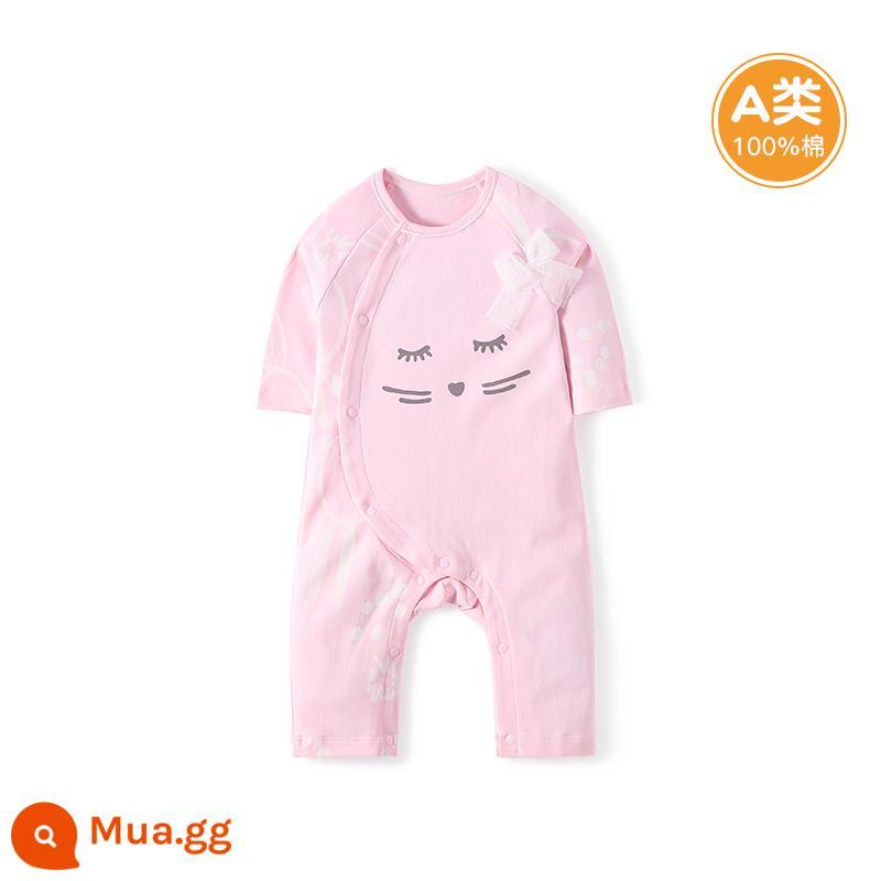 Quần áo cotton nguyên chất cho bé sơ sinh, áo liền quần có dây buộc mùa xuân thu, bé sơ sinh 0 đến 3 tháng đầy tháng, quần áo mùa xuân cho bé nam và nữ - MC3047 màu hồng