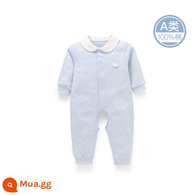 Quần áo cotton nguyên chất cho bé sơ sinh, áo liền quần có dây buộc mùa xuân thu, bé sơ sinh 0 đến 3 tháng đầy tháng, quần áo mùa xuân cho bé nam và nữ - T0878 màu xanh