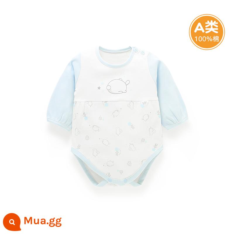 Quần áo cotton nguyên chất cho bé sơ sinh, áo liền quần có dây buộc mùa xuân thu, bé sơ sinh 0 đến 3 tháng đầy tháng, quần áo mùa xuân cho bé nam và nữ - YA0158 xanh phong cách mùa hè