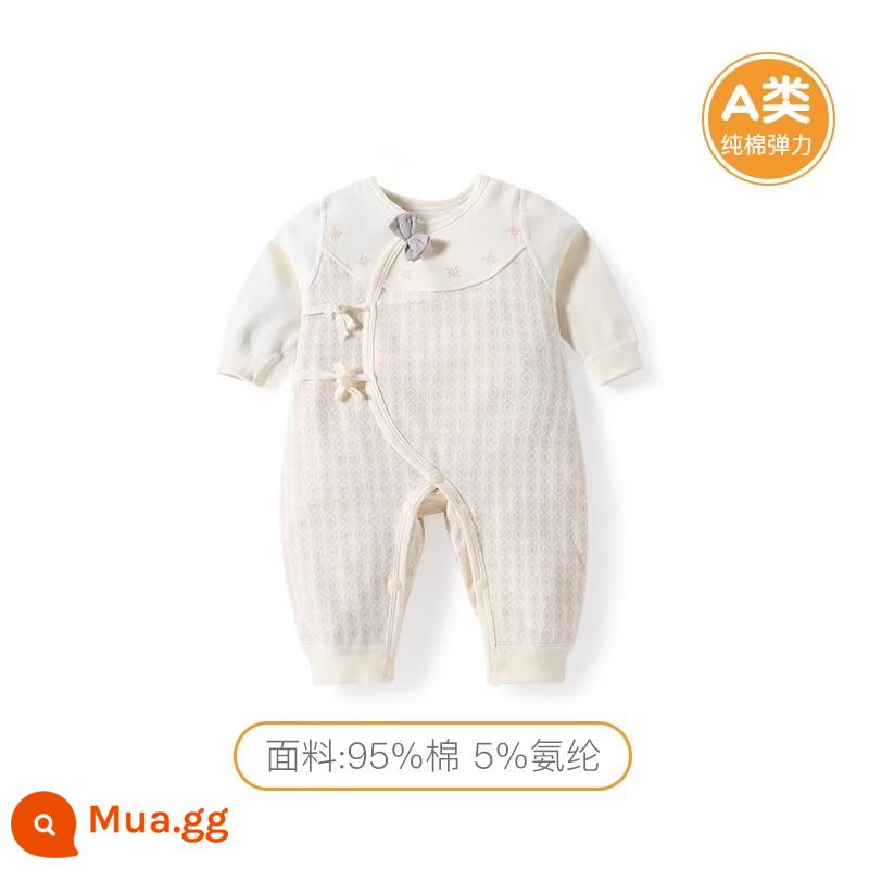 Quần áo cotton nguyên chất cho bé sơ sinh, áo liền quần có dây buộc mùa xuân thu, bé sơ sinh 0 đến 3 tháng đầy tháng, quần áo mùa xuân cho bé nam và nữ - MQ2565 Kaki