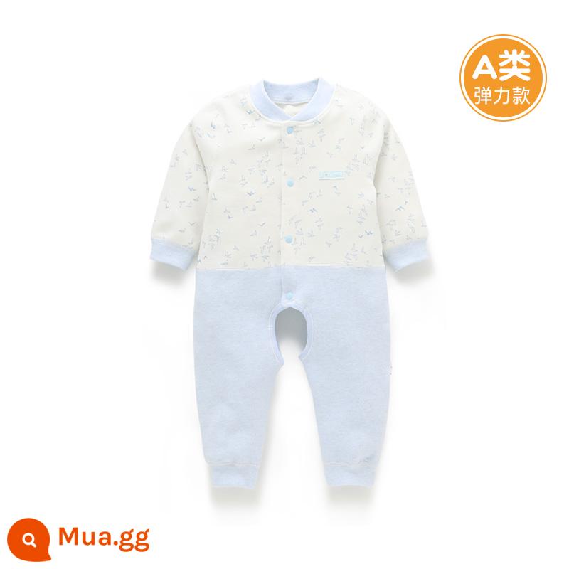 Quần áo cotton nguyên chất cho bé sơ sinh, áo liền quần có dây buộc mùa xuân thu, bé sơ sinh 0 đến 3 tháng đầy tháng, quần áo mùa xuân cho bé nam và nữ - YH0077 màu xanh