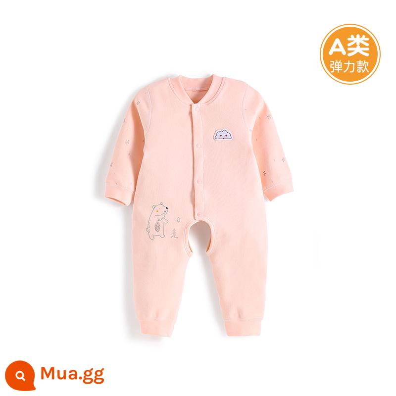 Quần áo cotton nguyên chất cho bé sơ sinh, áo liền quần có dây buộc mùa xuân thu, bé sơ sinh 0 đến 3 tháng đầy tháng, quần áo mùa xuân cho bé nam và nữ - H0420 hồng