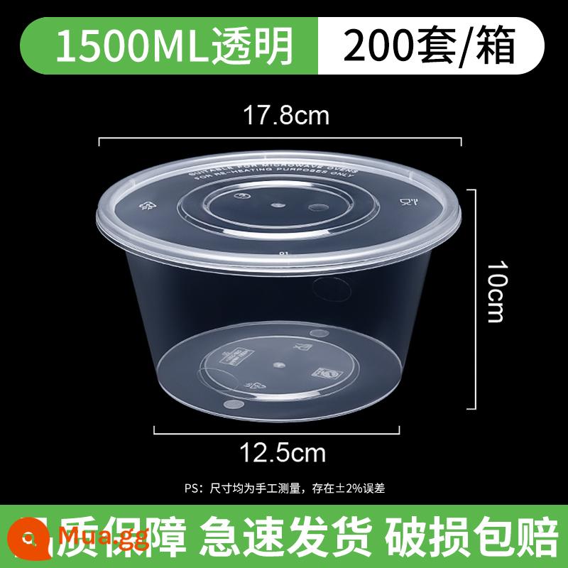 Xunsheng tròn 1250ml hộp ăn trưa dùng một lần giao hộp đóng gói hộp ăn trưa bằng nhựa trong suốt hộp thức ăn nhanh thương mại có nắp - Đặc 1500ml (200 bộ) có nắp, đặc chất lượng