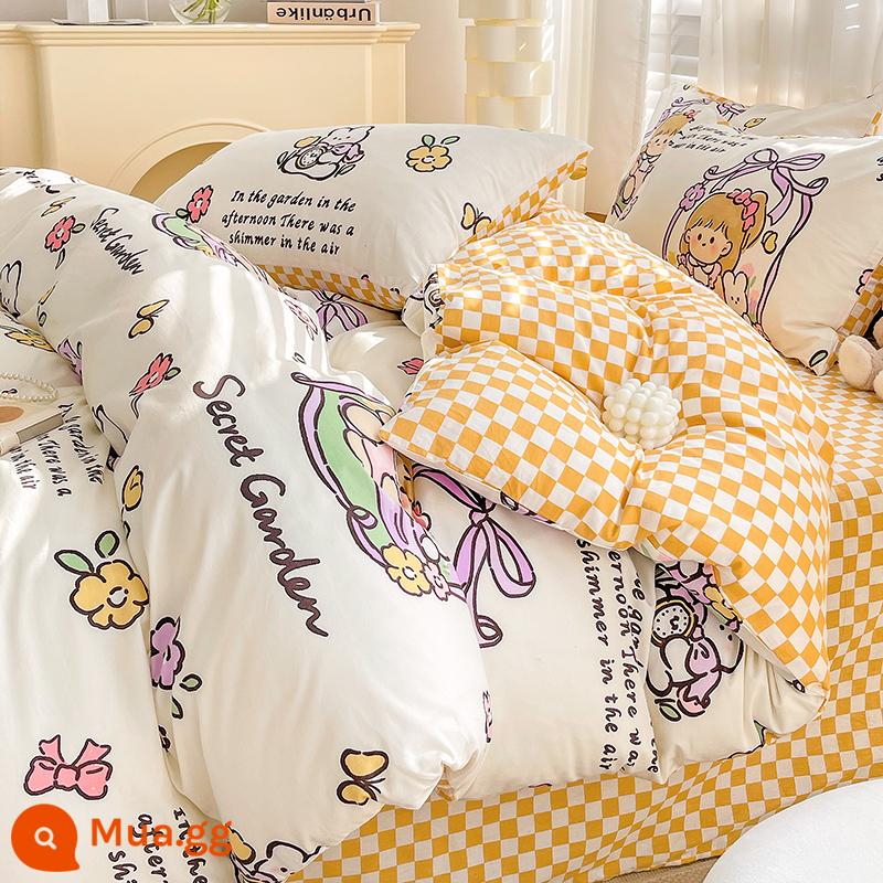 [Vỏ chăn một sản phẩm] Vỏ chăn cotton nguyên chất hình trái tim cô gái hoạt hình chú thỏ dễ thương thân thiện với da ký túc xá Vỏ chăn đơn và đôi - Celia