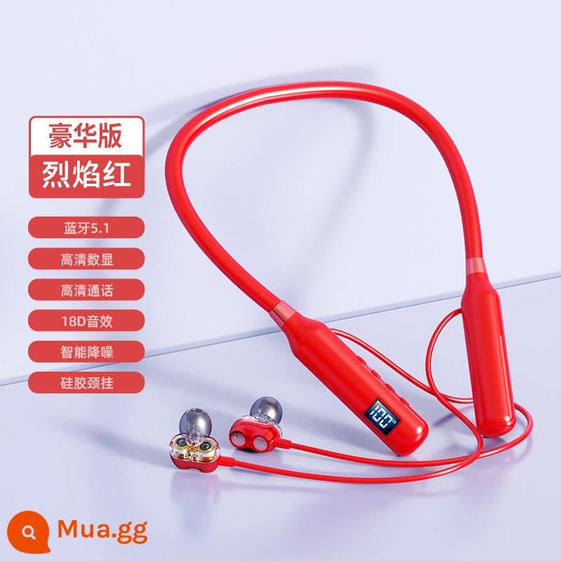 1200 giờ pin siêu dài thẻ không dây bluetooth tai nghe vòng cổ tai cổ treo cổ thể thao chạy phong cách mới - Flame Red丨Phiên bản cao cấp [thời lượng pin 500 giờ★Hiệu ứng âm thanh 18D★5.1 Bluetooth]