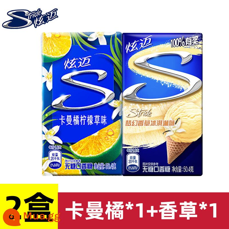 Kẹo cao su không đường Hyun Mai 28 cái * 4 hộp trắng đào bạc hà vị dưa hấu kẹo cao su bong bóng hơi thở thơm mát xylitol không đường - [Nên dùng/2 ​​hộp]Cam Kaman/Vanilla