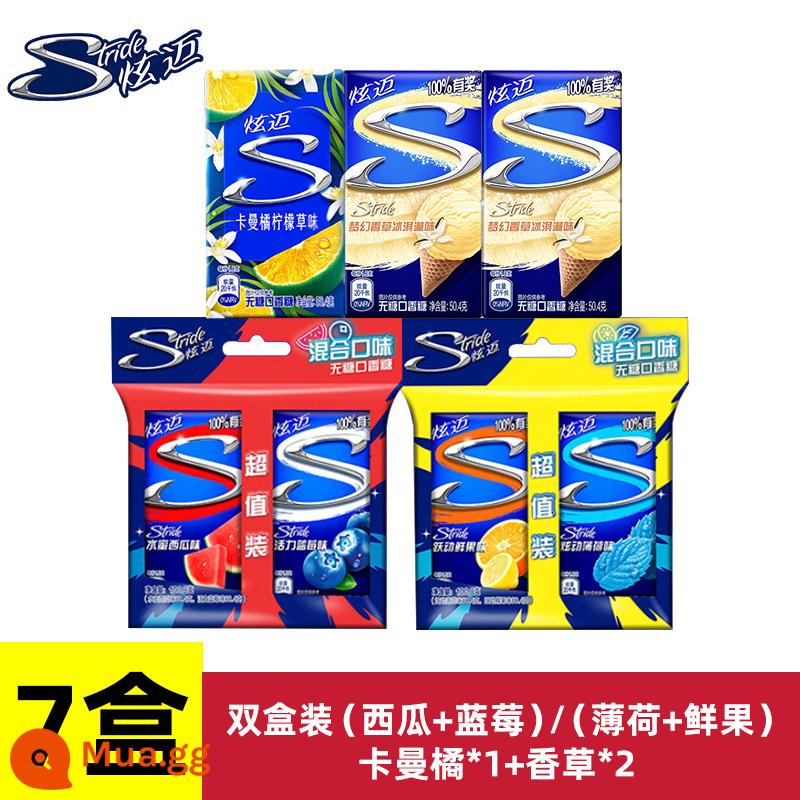 Kẹo cao su không đường Hyun Mai 28 cái * 4 hộp trắng đào bạc hà vị dưa hấu kẹo cao su bong bóng hơi thở thơm mát xylitol không đường - [Bán Chạy/7 Hộp] Dưa Hấu/Việt Quất/Trái Cây Tươi/Bạc Hà/Vanilla X2/Cam Kaman