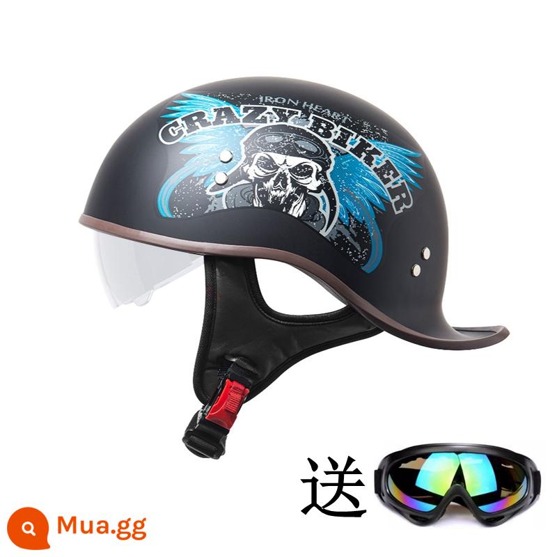 3C Chứng Nhận Xe Máy Mũ Nam Harley Mũ Bảo Hiểm Nửa Nữ Mỹ Muỗng Mũ Bảo Hiểm Nửa Ấm Bốn Mùa Retro Xe Máy Bốn Mùa - 007/112 Rider Devil Blue (lớp lót có thể tháo rời)