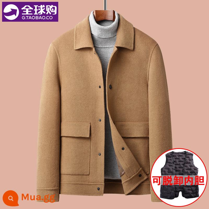 Armani Mới Len Nam 2 Mặt Áo Khoác Nam Ve Áo Xuống Áo Lót Trung Niên Dày Áo Khoác Áo Khoác - Khaki