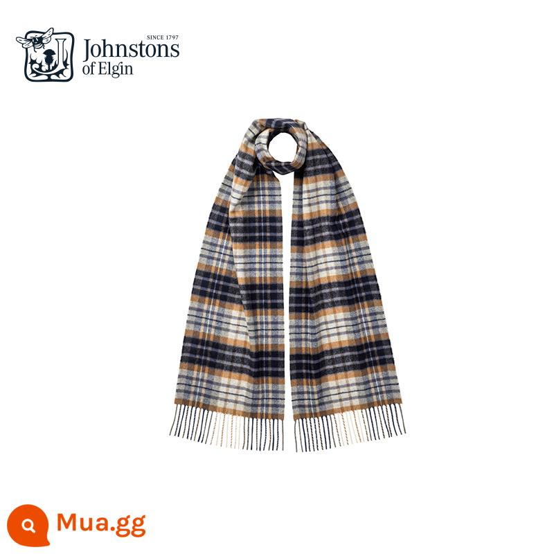 [Mua đôi cộng thêm 12 chiếc] Johnstons of Elgin Khăn quàng cổ cashmere nguyên chất kẻ sọc cổ điển của Anh mùa thu đông - bàn cờ màu xanh nước biển