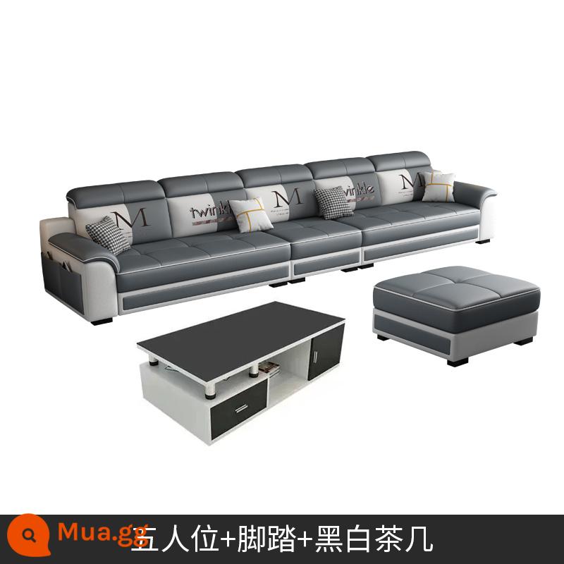 Sofa vải phòng khách hiện đại đơn giản cho thuê căn hộ nhỏ thẳng hàng vải công nghệ cao su hoàng phi sofa nhỏ đơn giản - Năm người + bàn đạp được một bàn cà phê đen trắng (bao gồm 2 ghế đẩu vuông)