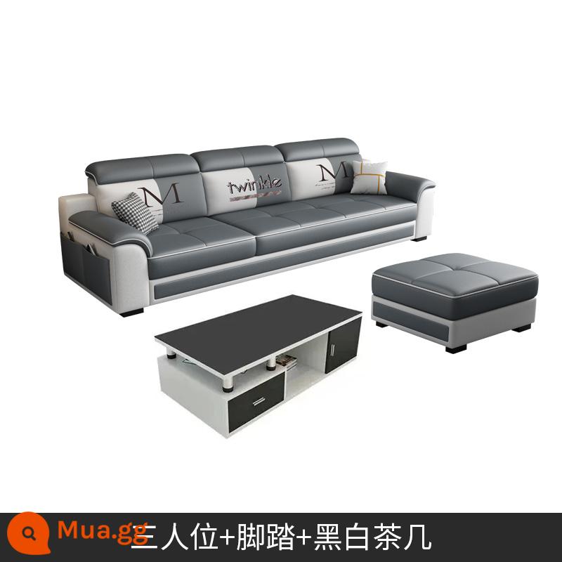 Sofa vải phòng khách hiện đại đơn giản cho thuê căn hộ nhỏ thẳng hàng vải công nghệ cao su hoàng phi sofa nhỏ đơn giản - Ba người + bàn đạp được một bàn cà phê đen trắng (bao gồm 2 ghế đẩu vuông)