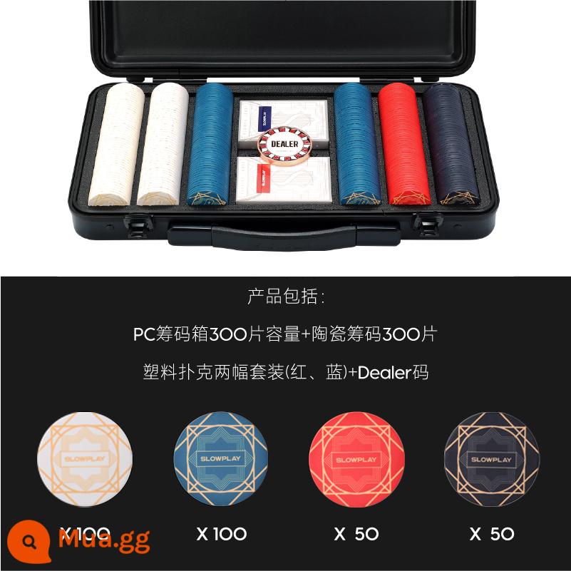 SLOWPLAY Texas Hold'em Bộ chip gốm chuyên nghiệp Cao cấp Texas Hold'em Poker Card Coin 43mm - Bộ chip Ceramic 300 (không mệnh giá) 39mm