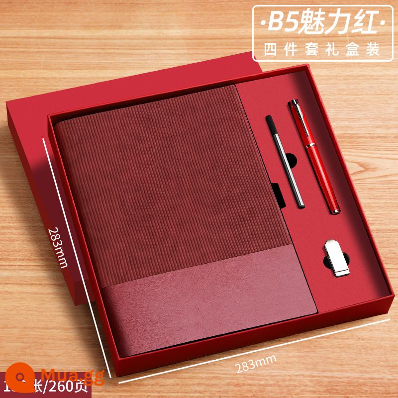 A6 máy tính xách tay cuốn sách nhỏ di động nhỏ mini xách tay bỏ túi văn phòng kinh doanh làm việc notepad cuốn sách nhỏ ghi nhớ cuộc họp cuốn sách tùy chỉnh có thể in logo - B5-Đỏ quyến rũ (130 ảnh) Bộ 4 món (bút ký + nạp tiền + đĩa U)