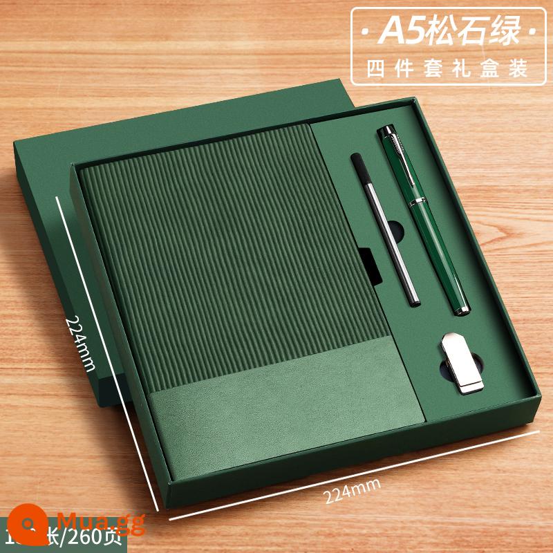 A6 máy tính xách tay cuốn sách nhỏ di động nhỏ mini xách tay bỏ túi văn phòng kinh doanh làm việc notepad cuốn sách nhỏ ghi nhớ cuộc họp cuốn sách tùy chỉnh có thể in logo - A5-Turquoise Green (130 ảnh) bộ 4 món (bút ký + ruột bút + ổ flash USB)