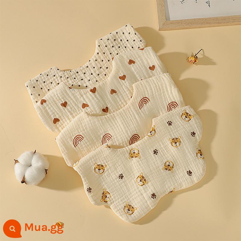 Nước bọt cho bé khăn yếm dày sơ sinh bé gái và bé trai cotton nguyên chất chống thấm nước miếng đệm khăn khăn mùa thu đông - [4 món] Tiểu Hồ+cầu vồng+tình yêu+chấm bi