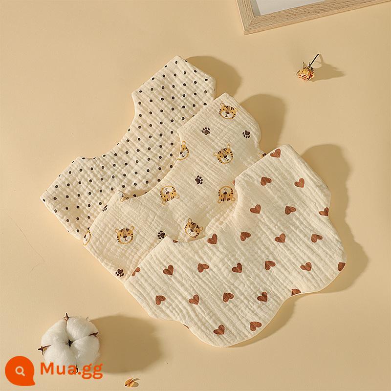 Nước bọt cho bé khăn yếm dày sơ sinh bé gái và bé trai cotton nguyên chất chống thấm nước miếng đệm khăn khăn mùa thu đông - [3 món] Tim + Hổ + Chấm Sóng