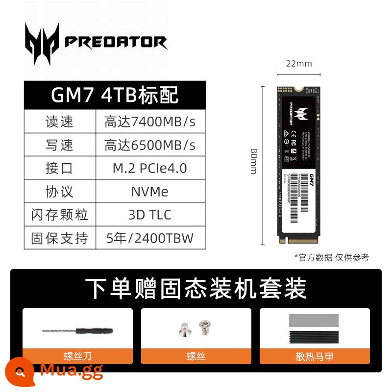 Ổ cứng thể rắn Acer Predator GM7 2TB 4TB M.2 SSD pcie4.0 GM7000 1tb PS5 - Cấu hình chuẩn GM7 4TB (7400MB/s + free tản nhiệt)