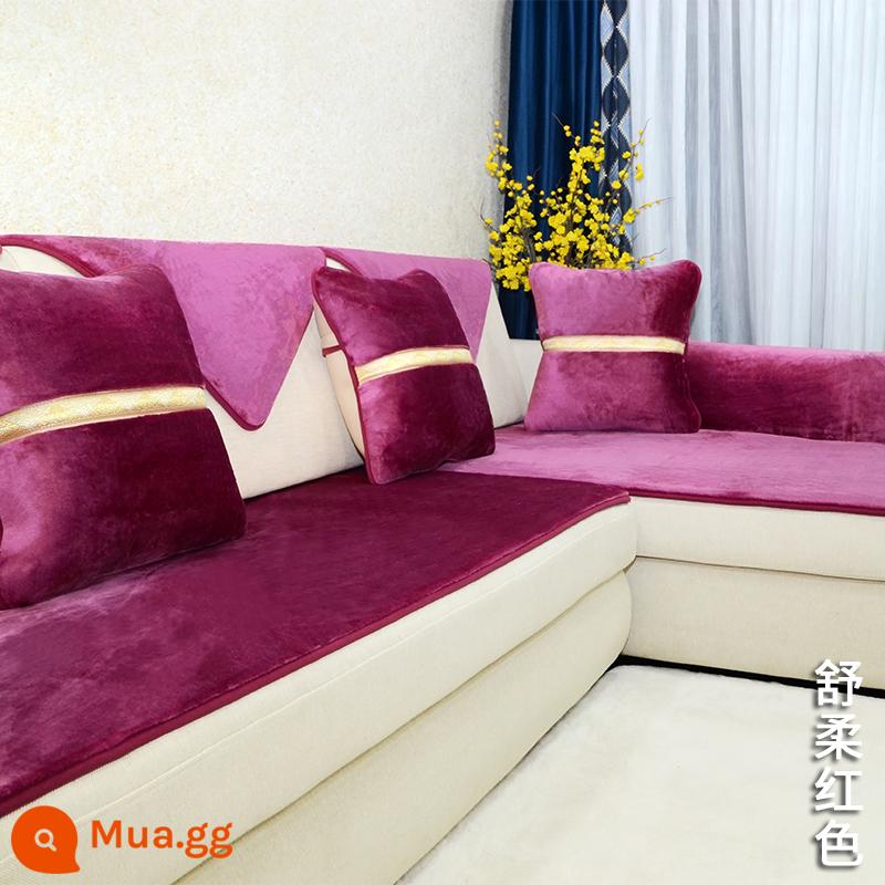 Sang Trọng Ghế Sofa Đệm Phong Cách Mùa Đông Da Chống Trơn Trượt Đệm Mùa Đông Dày Đệm Gỗ Cao Cấp Nhẹ Phong Cách Sang Trọng - Shurou-đỏ