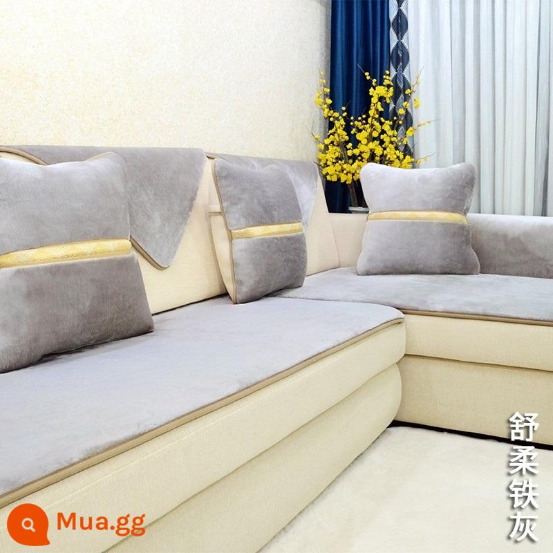 Sang Trọng Ghế Sofa Đệm Phong Cách Mùa Đông Da Chống Trơn Trượt Đệm Mùa Đông Dày Đệm Gỗ Cao Cấp Nhẹ Phong Cách Sang Trọng - Shurou-màu xám sắt