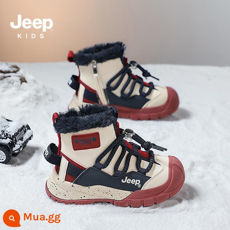 Xe Jeep Trẻ Em Ủng Mùa Đông Nhung Dày Nữ Cotton Giày 2023 Mới Lông Giày Bé Trai Lớn Giày Cotton - Màu xanh hoàng gia/đỏ Burgundy