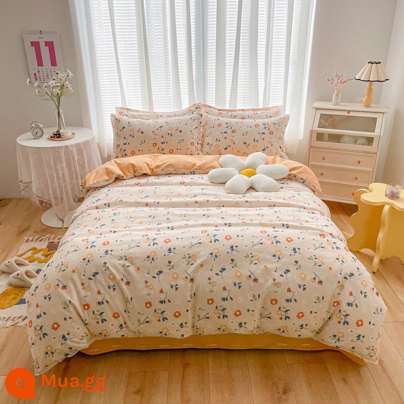 Bộ 4 món cotton 100 cotton nguyên chất Vỏ chăn thân thiện với làn da sinh viên ký túc xá Bộ 3 bộ 4 mùa chăn ga gối đệm đơn giản 3 - Qiansi Baimei [Bông loại A dành cho bà mẹ và trẻ sơ sinh]