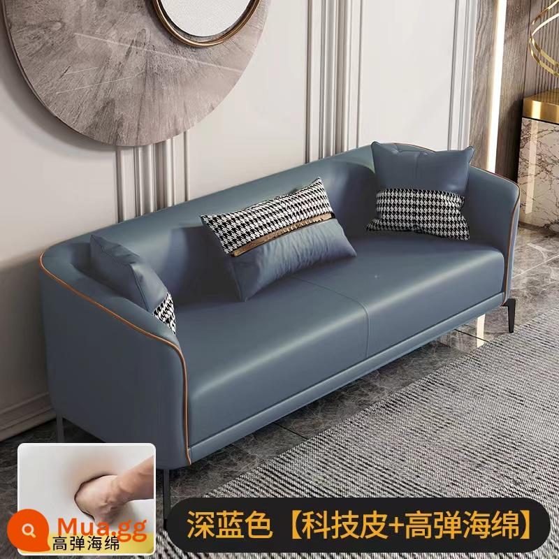 Sofa căn hộ nhỏ phòng khách đơn giản Internet người nổi tiếng đôi ba người căn hộ cho thuê phòng cửa hàng quần áo thẩm mỹ viện công nghệ vải - Màu xanh đậm <da kỹ thuật> xốp đàn hồi cao