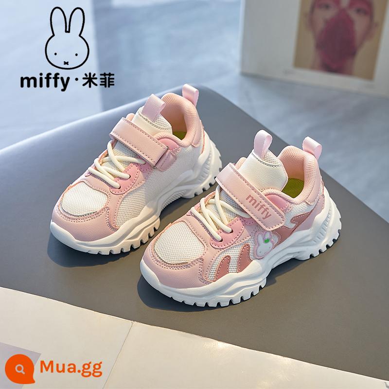 Miffy Giày Trẻ Em Miffy Giày Bé Gái Mùa Đông 2022 Mới Plus Nhung Ấm Áp Giày Thể Thao Trẻ Em Xu Hướng Giày Thường - Bột dâu tây (phiên bản dạng lưới)