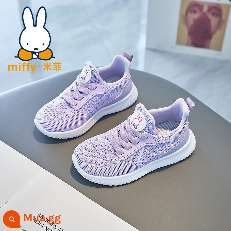 Giày bé gái Miffy Miffy mùa xuân và mùa thu 2023 trẻ em mới giày lưới thoáng khí cho bé gái giày chạy bộ thường ngày - Màu tím oải hương (phiên bản 2.0)