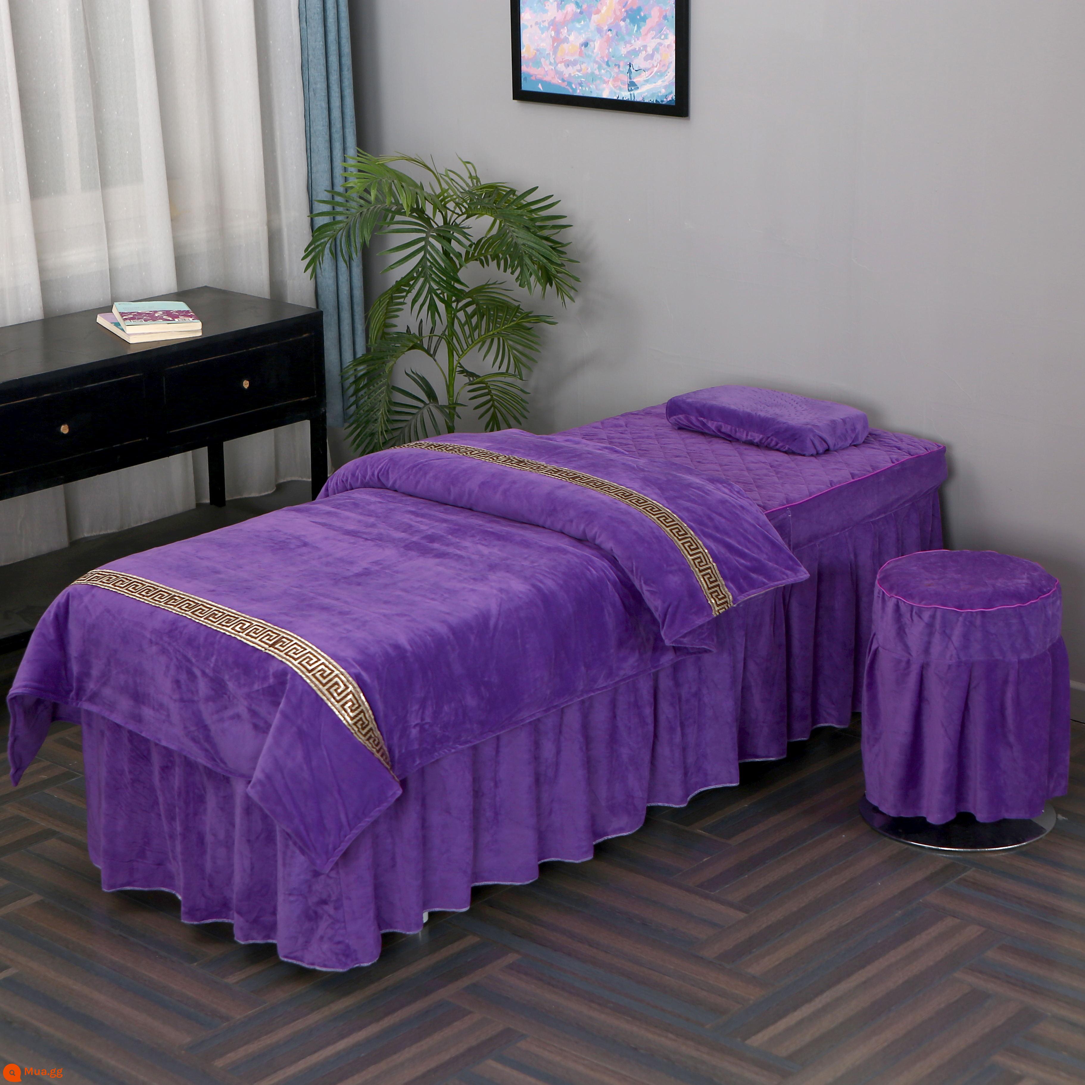 Giường làm đẹp nhung pha lê Bộ trải giường bốn mảnh bằng nhung san hô và vỏ chăn massage vật lý trị liệu massage thẩm mỹ viện Bộ 4 món - Màu Tím Đậm Giá Đặc Biệt Nhung Pha Lê