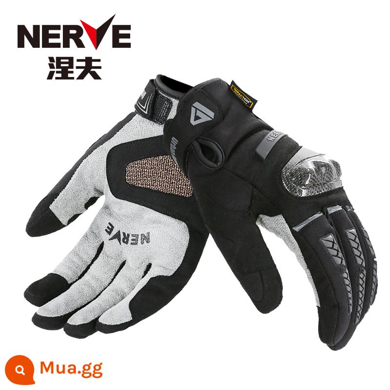 Quạt xe máy丨Nev NERVE màn hình cảm ứng full ngón Găng tay xe máy mùa đông ấm áp KQ1058 thoáng khí chống rơi - mùa đông đen