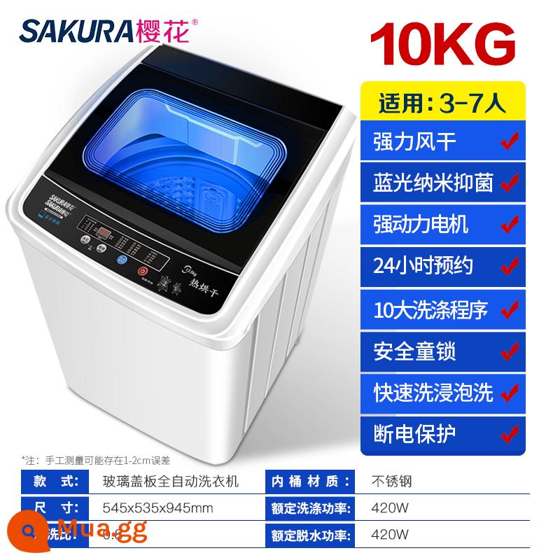 Máy giặt hoàn toàn tự động Sakura 8KG 7.5KG lồng giặt gia đình ký túc xá nhỏ em bé và trẻ nhỏ sấy công suất lớn - 10kg Làm khô không khí mạnh mẽ và khử trùng bằng ánh sáng xanh