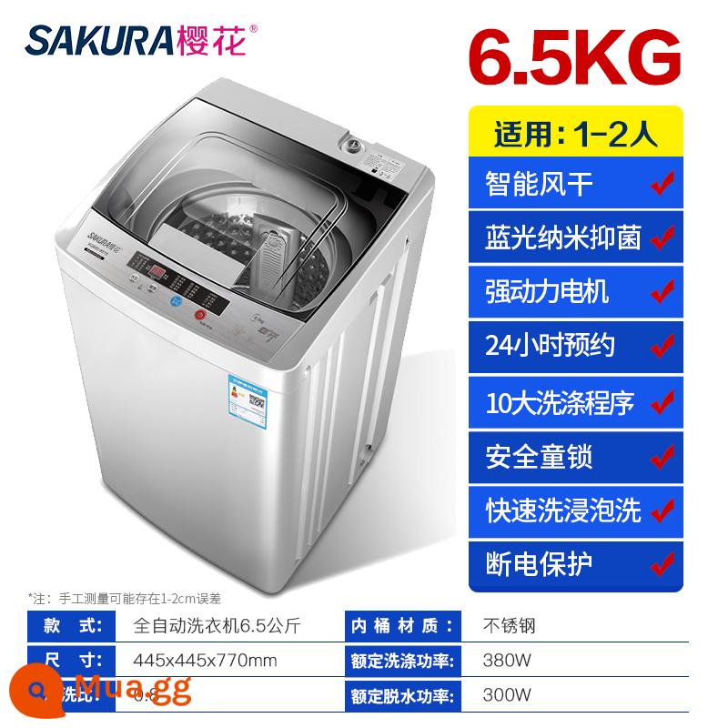 Máy giặt hoàn toàn tự động Sakura 8KG 7.5KG lồng giặt gia đình ký túc xá nhỏ em bé và trẻ nhỏ sấy công suất lớn - 6,5kg Sấy không khí thông minh và khử trùng bằng ánh sáng xanh