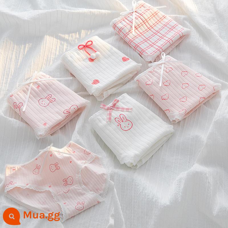 Đồ lót bé gái cotton nguyên chất thời kỳ phát triển của trẻ em trung và lớn bé gái học sinh tiểu học trung học cơ sở quần đùi tam giác đầu 8-18 tuổi - Thỏ Hồng 6 Gói [Tam Giác]