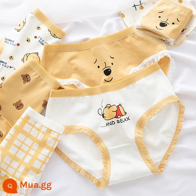 Đồ lót bé gái cotton nguyên chất thời kỳ phát triển của trẻ em trung và lớn bé gái học sinh tiểu học trung học cơ sở quần đùi tam giác đầu 8-18 tuổi - Gấu Vàng 6 Gói [Tam Giác]