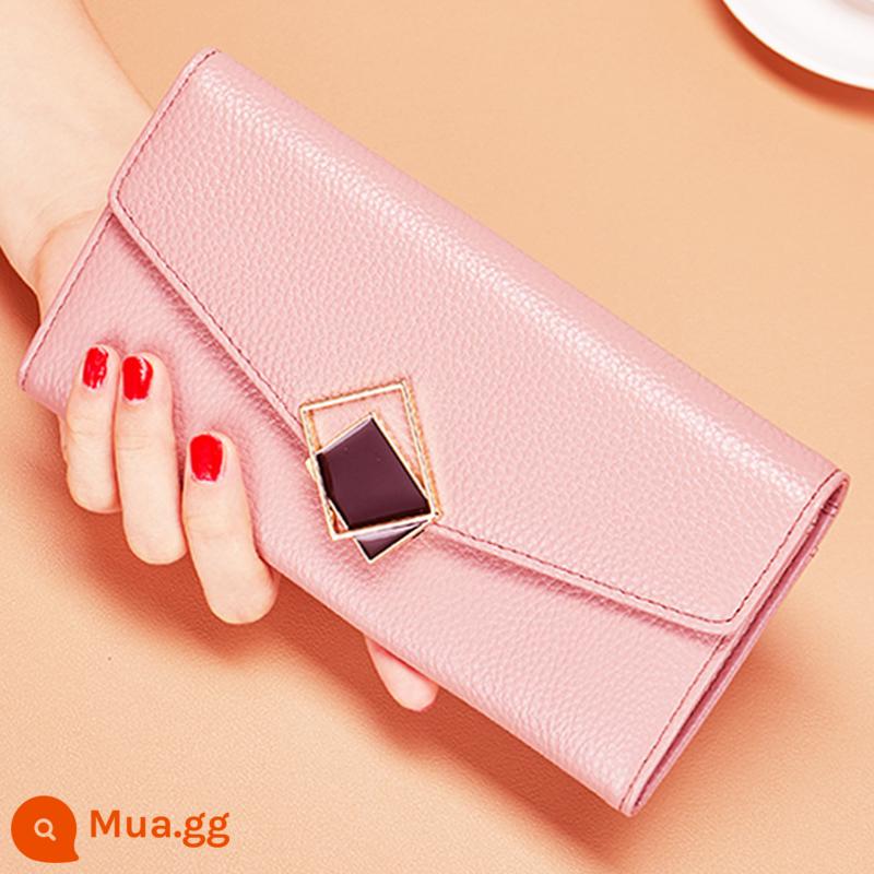 Ví da nữ mới 2022 phiên bản dài thời trang màu vàng may mắn Clutch da mềm dung tích lớn và nhiều ngăn đựng thẻ - Bột Sakura (bàn chải chống trộm da bò lớp 1)