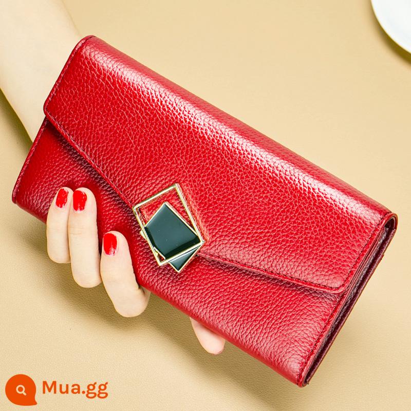 Ví da nữ mới 2022 phiên bản dài thời trang màu vàng may mắn Clutch da mềm dung tích lớn và nhiều ngăn đựng thẻ - Burgundy (Bàn chải chống trộm da bò lớp 1)